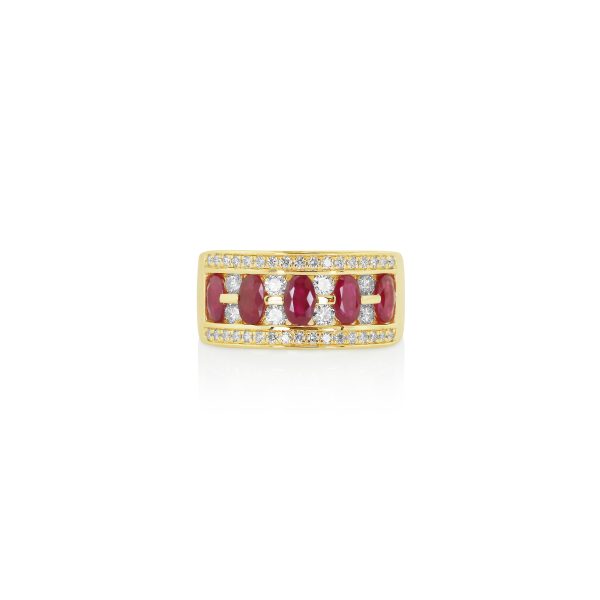 Oval Ruby & Diamond Wide Band