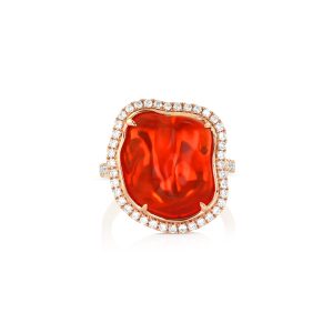 Fire Opal and Diamond Cocktail Ring