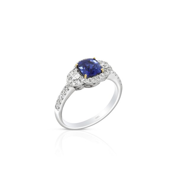 Gold Blue Sapphire Halo Ring - Image 3