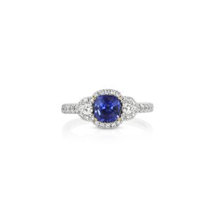 Gold Blue Sapphire Halo Ring