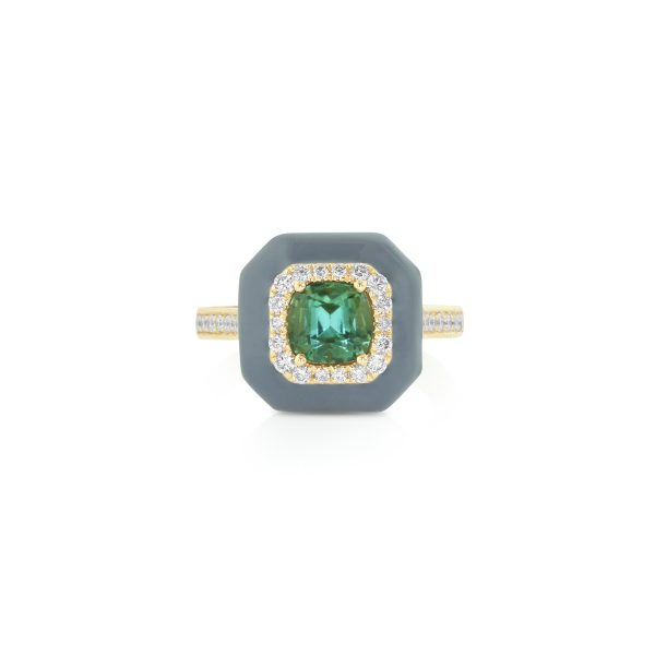 Green Tourmaline Grey Enamel Ring - Image 2