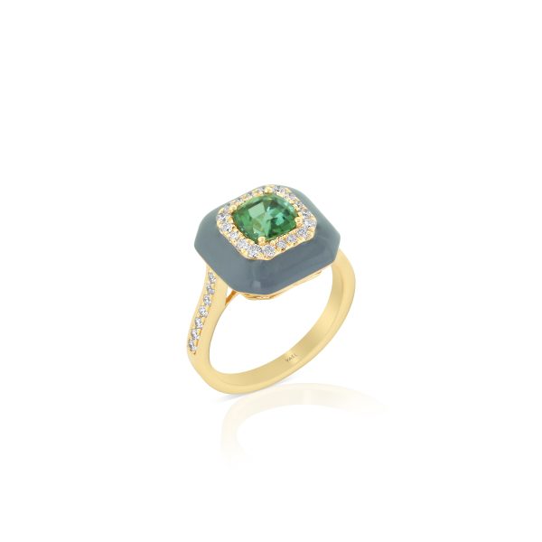 Green Tourmaline Grey Enamel Ring - Image 3