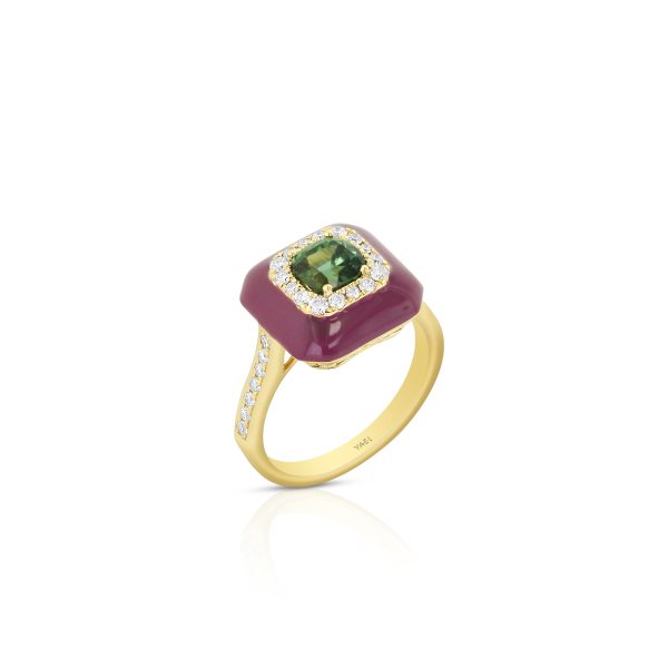 Green Tourmaline Plum Enamel Ring - Image 2