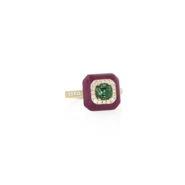 Green Tourmaline Plum Enamel Ring - Image 3