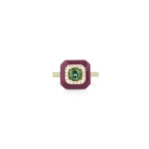 Green Tourmaline Plum Enamel Ring