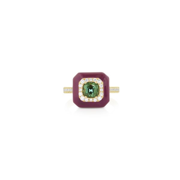 Green Tourmaline Plum Enamel Ring