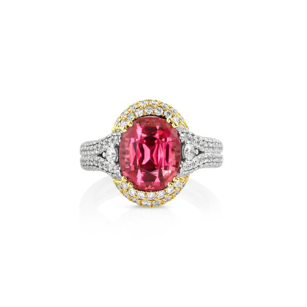 Red Tourmaline Two-Tone Diamond Ring - Image 2