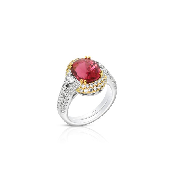 Red Tourmaline Two-Tone Diamond Ring - Image 3