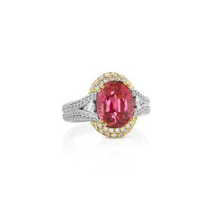 Red Tourmaline Two-Tone Diamond Ring
