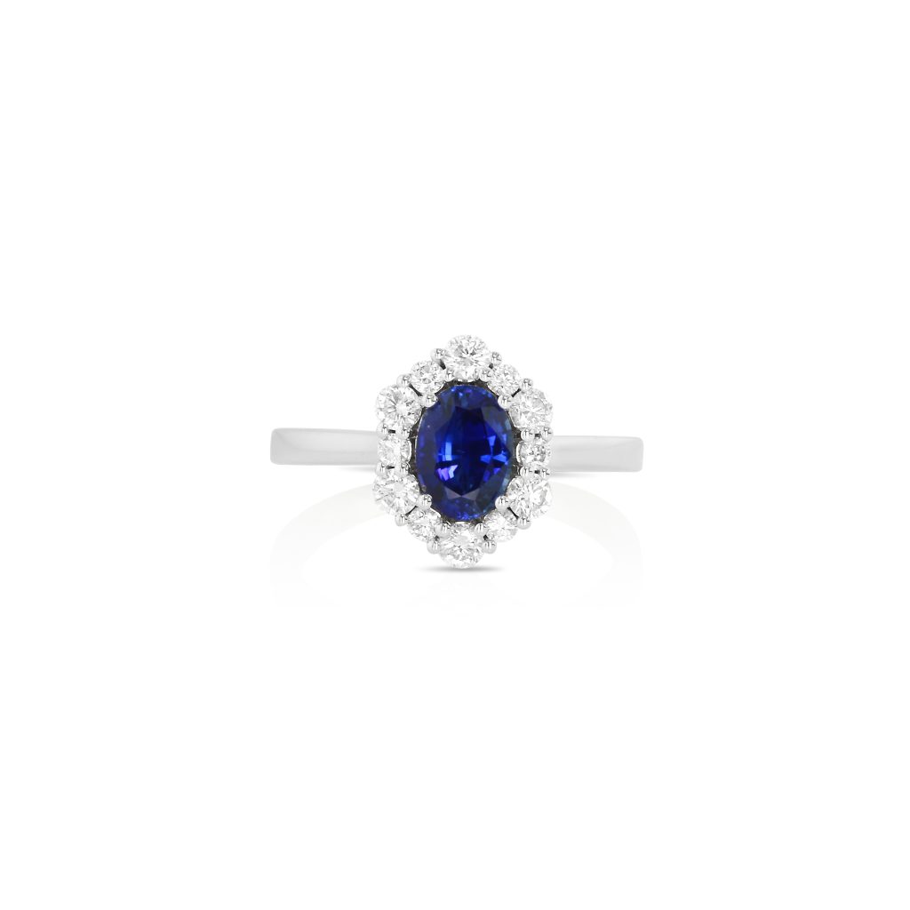 Round Sapphire & Diamond Halo Ring