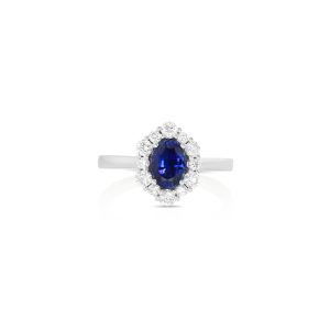 Round Sapphire & Diamond Halo Ring
