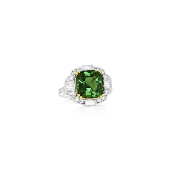 Green Tourmaline and Diamond Art Deco Ring - Image 3