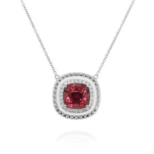 Red Tourmaline White Enamel Cushion Pendant