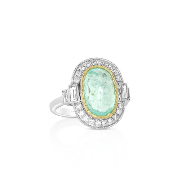 Baguette Halo Oval Paraiba Ring - Image 2