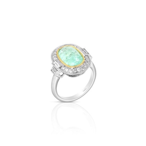 Baguette Halo Oval Paraiba Ring - Image 3