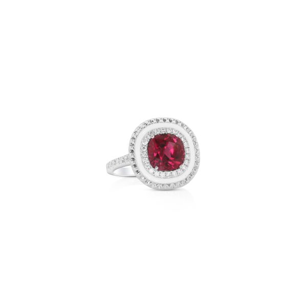 Red Tourmaline White Enamel Cushion Pendant - Image 2