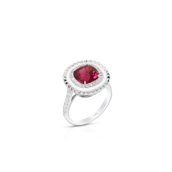 Red Tourmaline White Enamel Cushion Pendant - Image 3