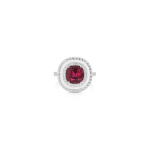 Red Tourmaline White Enamel Cushion Pendant