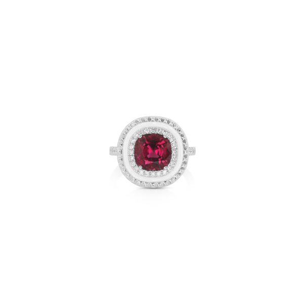 Red Tourmaline White Enamel Cushion Pendant