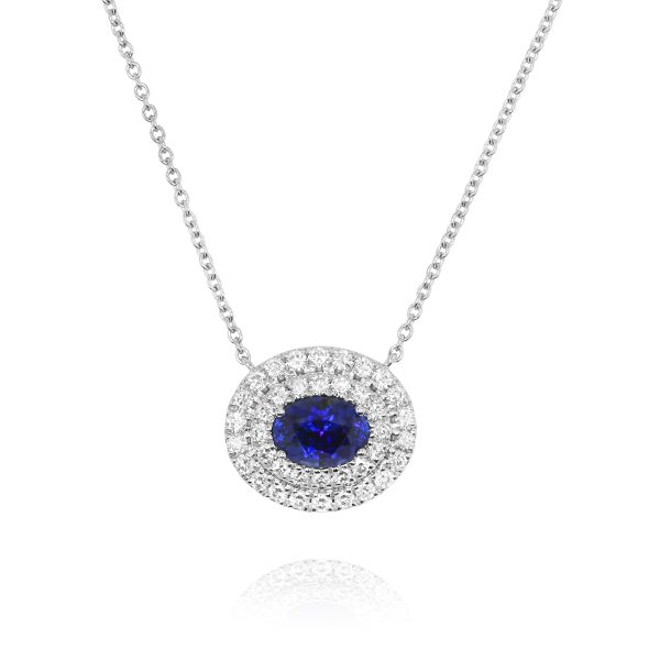 Blue Sapphire & Diamond Oval Pendant