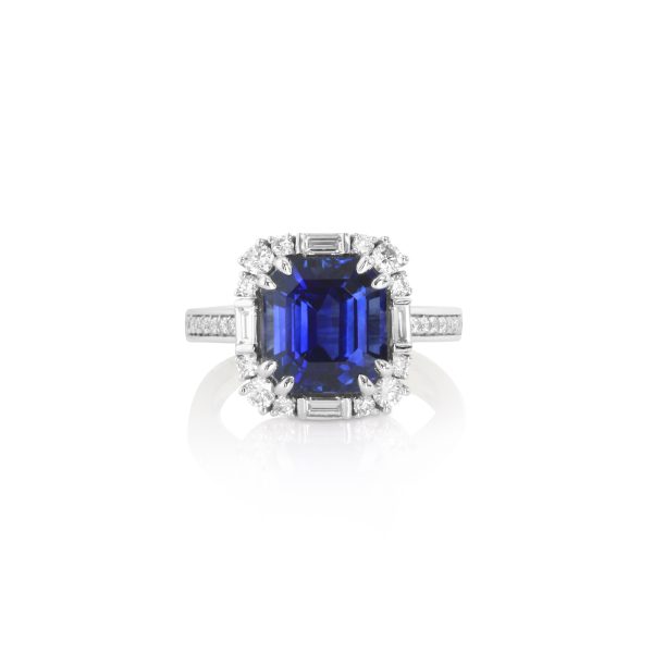 Platinum Emerald-Cut Blue Sapphire Ring