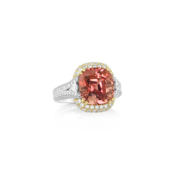 Cushion Pink Tourmaline Diamond Ring