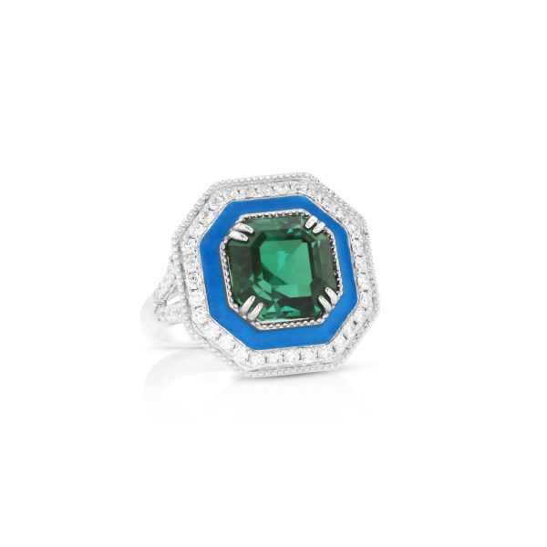 Green Tourmaline Light Blue Enamel Ring - Image 3
