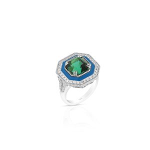 Green Tourmaline Light Blue Enamel Ring