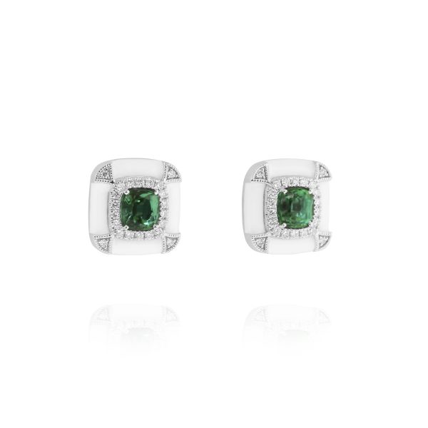Cushion Green Tourmaline Studs - Image 2