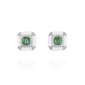 Cushion Green Tourmaline Studs