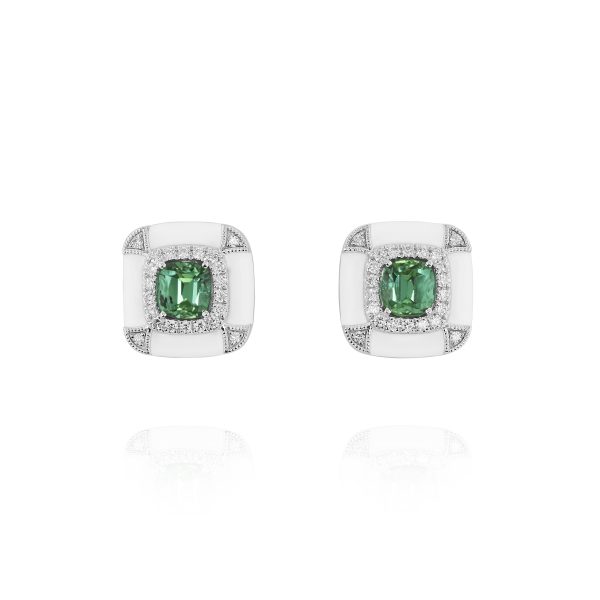 Cushion Green Tourmaline Studs