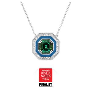 Green Tourmaline Blue Enamel Ring