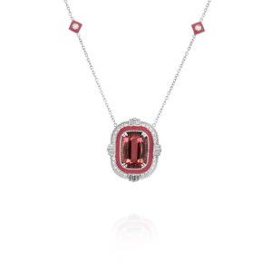 Red Tourmaline Coral Enamel Pendant