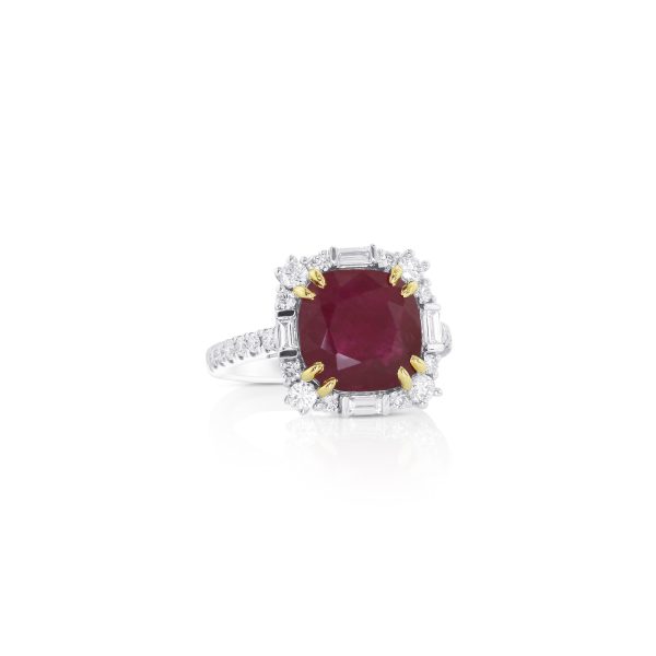 Ruby Cushion Baguette Halo Ring - Image 2