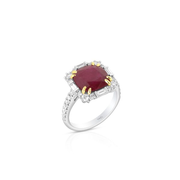 Ruby Cushion Baguette Halo Ring - Image 3