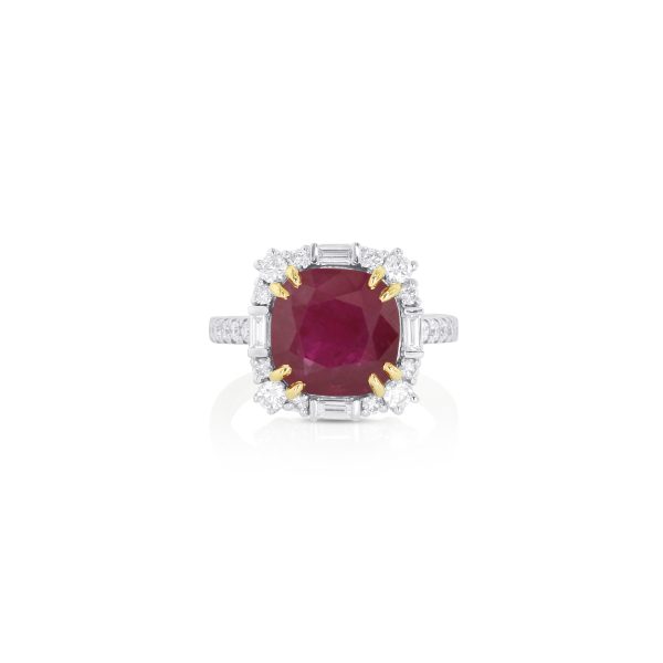 Ruby Cushion Baguette Halo Ring
