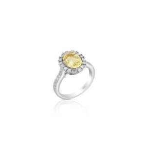 Yellow Sapphire and Diamond Halo Ring