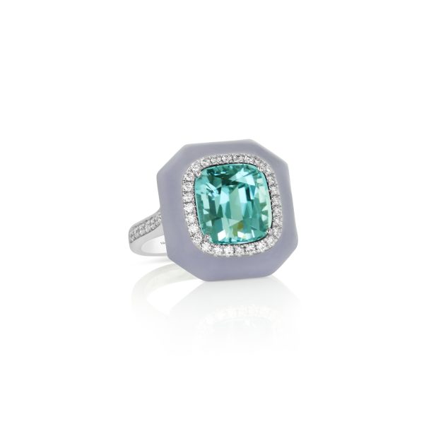 Green Tourmaline Grey Enamel Ring - Image 2