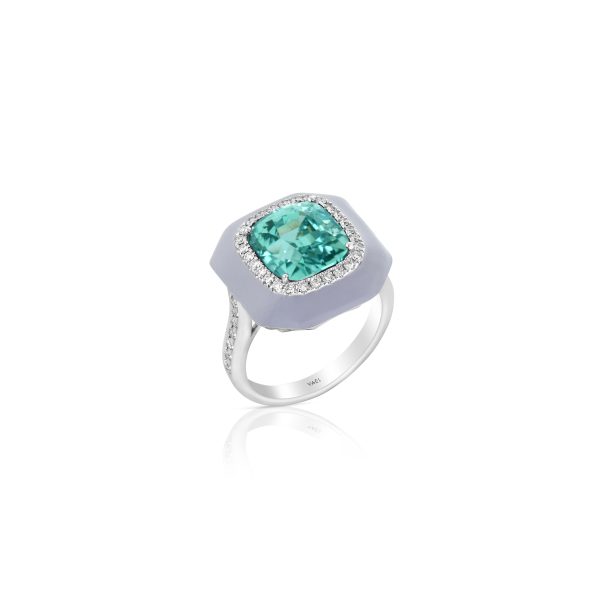 Green Tourmaline Grey Enamel Ring - Image 3