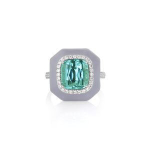 Green Tourmaline Grey Enamel Ring