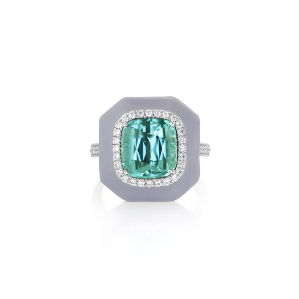 Green Tourmaline Grey Enamel Ring