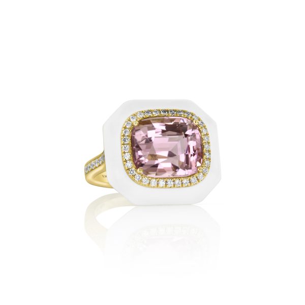Pink Tourmaline Enamel Halo Ring - Image 2