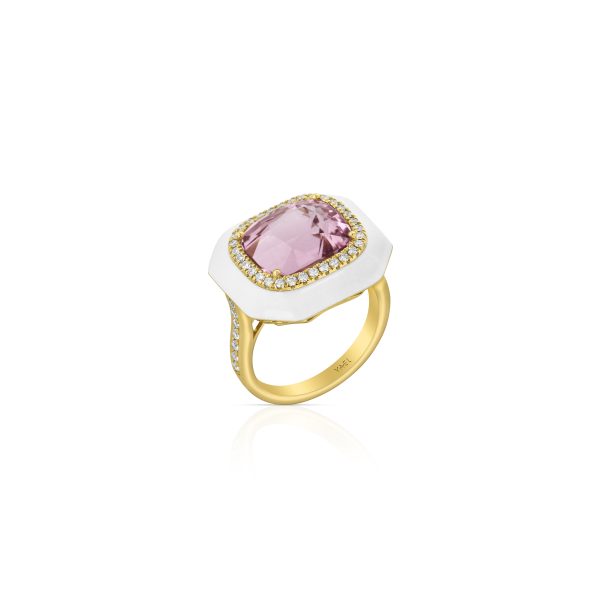 Pink Tourmaline Enamel Halo Ring - Image 3