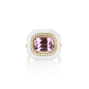 Pink Tourmaline Enamel Halo Ring