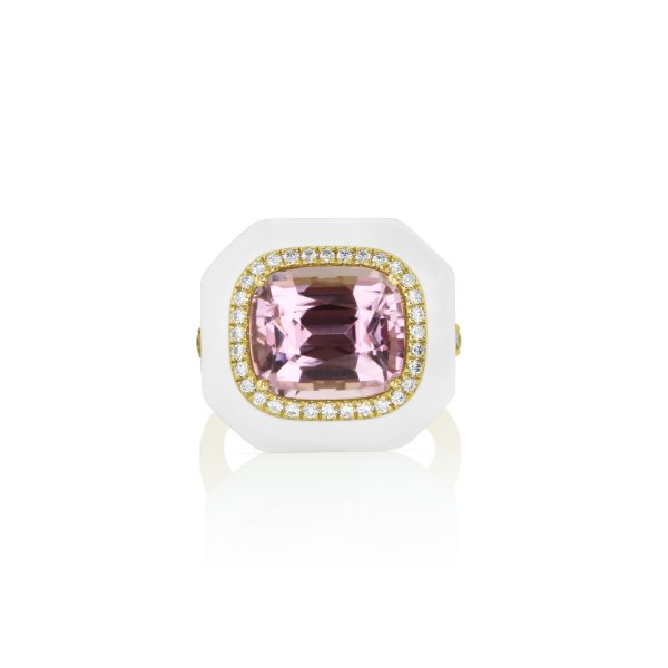 Pink Tourmaline Enamel Halo Ring