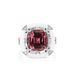 Pink Tourmaline Baguette Diamond Ring