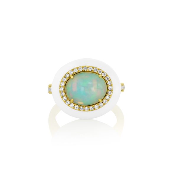 White Opal and Diamond Enamel Ring - Image 2