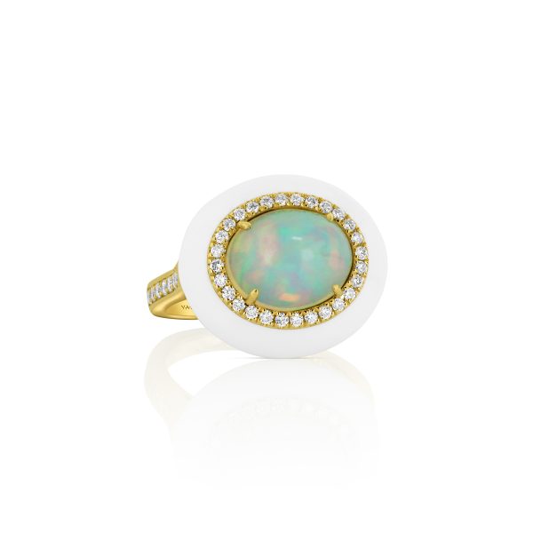 White Opal and Diamond Enamel Ring - Image 3