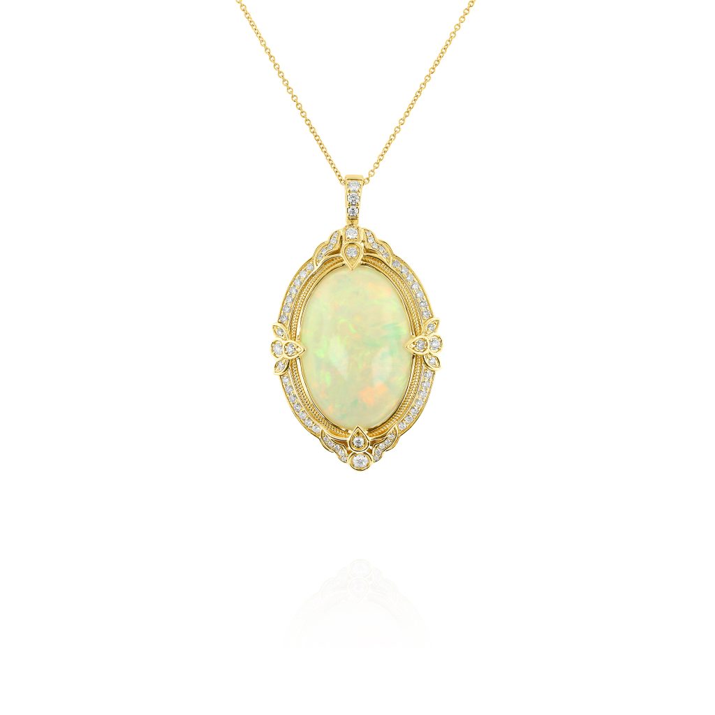 White Opal and Diamond Pendant