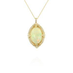 White Opal and Diamond Pendant